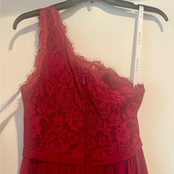 Azazie Demi Burgundy A-Line One Shoulder Chiffon Dress - Picture 7 of 9